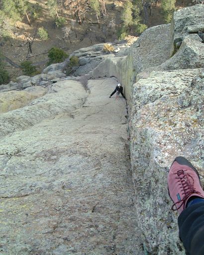 This shot, looking down from the top of the 2nd pitch of Soler, was donated by Frank Sanders of the Devils Tower Lodge.