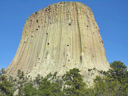 View of Devils Tower from the Visitors Center at the base of the tower
