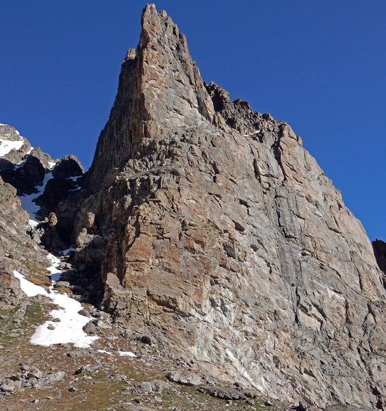 View looking up at the right Notchtop Couloir in Odessa Gorge