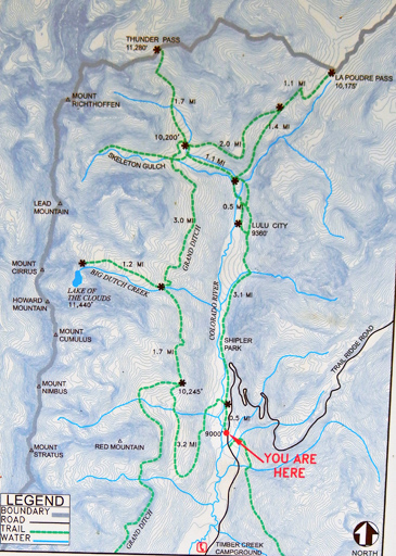 Trail map posted at the Colorado River Trailhead