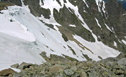 View looking down from above the East Couloir of North Flattop Mtn.