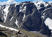 Distant view of Notchtop Mountain and the left Notchtop Couloir looking deceptively steep