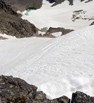 View from the Odessa Gorge rim looking down the left Notchtop Couloir