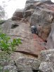 Climbing up R.S. on the Big Banana Buttress at the Monkeyface Cliffs