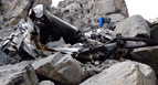 Reaching the crash site in Airplane Gully on Navajo peak