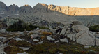 North view from Timberline, on the Pawnee Pass Trsail, showing late day low angle sun on ridge