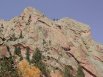 View looking northeast at Tower One (back left) and Tower Two (front right) of the Red Garden Wall, Eldorado Canyon