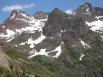 Sunlight Peak, Sunlight Spire, Peak 18, & Windom Peak, taken at about 12,000 feet from the southeast finger of the south ridge of Mount Eolus