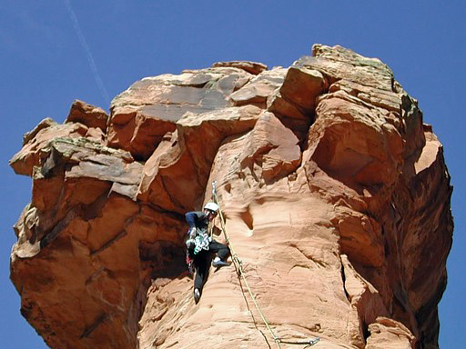 Ben on final pitch, Otto's Route, Independence Monument, Colorado National Monument