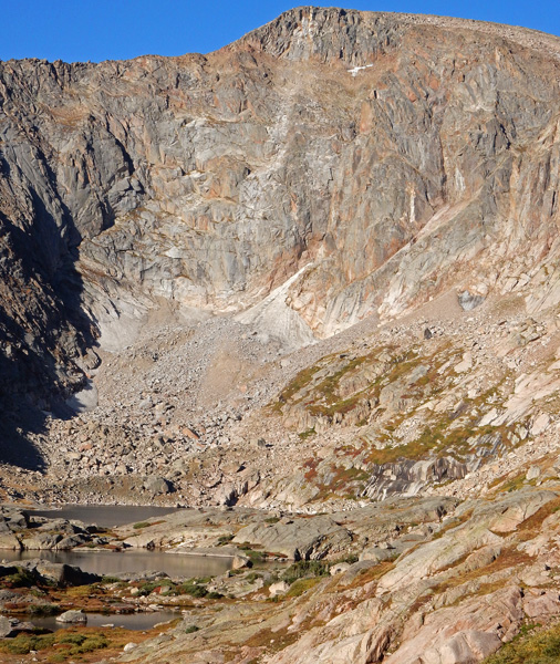 Northeast face of Fairchild Mountain with Chrystal Lakes below