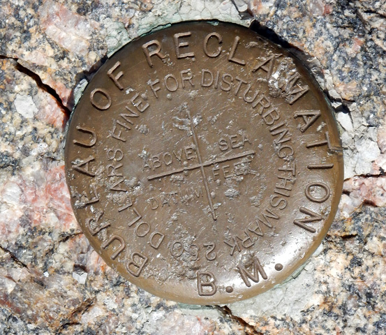 Hagues Peak summit Bureau of Reclamation mark