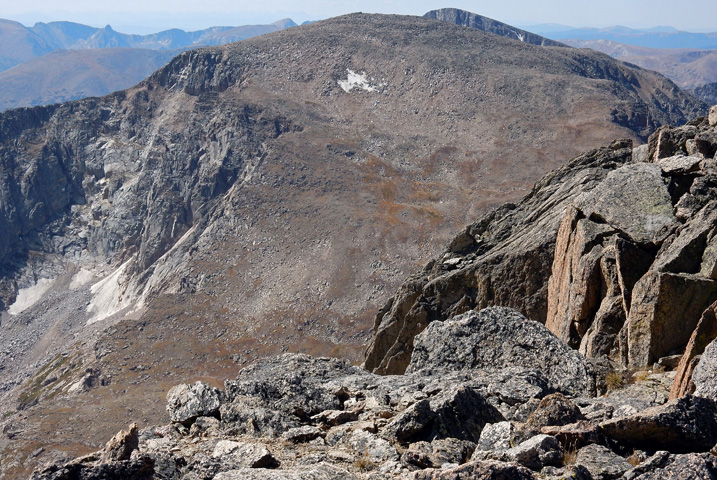 Fairchild Mountain with the summit of Ypsilon Mountain barely visible behind in the distance from Hagues Peak