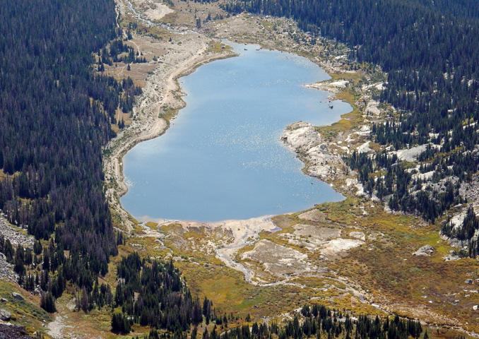 View of Lawn Lakes from the summit of Hagues Peak