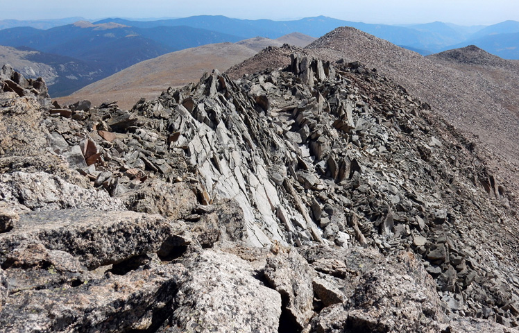 Start of the ridge connecting Hagues Peak to Mummy Mountain from the summit of Hagues