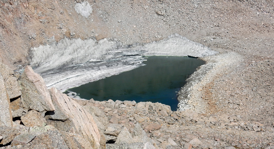 View of Rowe Glacier, between Hagues Peak and Rowe Peak from Hagues Peak