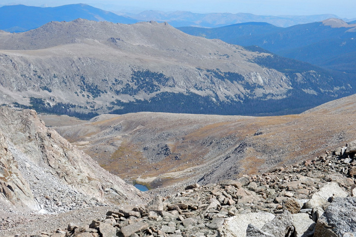 View of the area NE of Hagues Peak with Lost Lake, Lake Dunraven, Whiskey Lake, and Scotch Lake