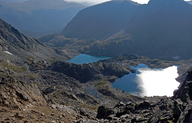 View of the Gorge Lakes from the summit of Mount Ida on the Continental Divide