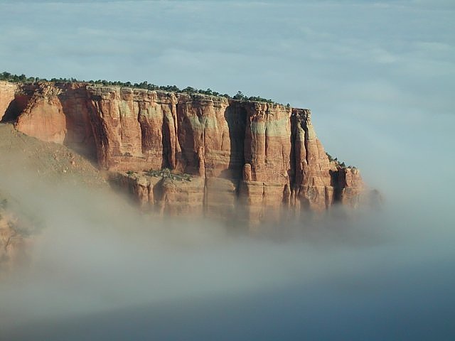 Morning view from camp area in the Colorado National Monument with low cloud