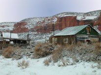 Old Wyoming homestead, southwest of Laramie, right after a brief but harsh winter snowstorm