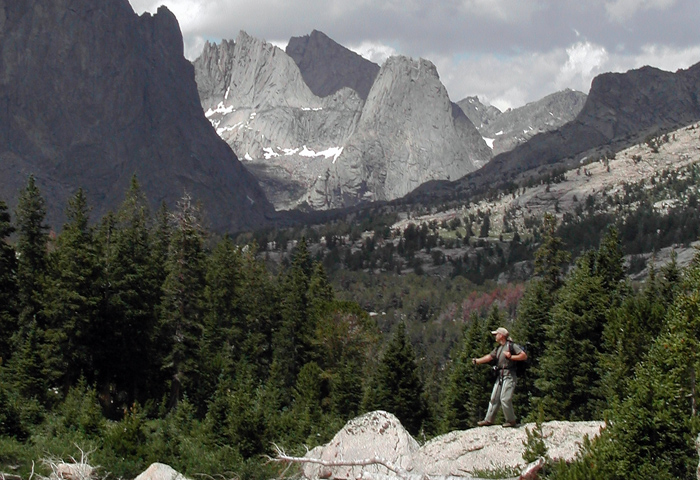 The view of Pingora Peak, in the Cirque of the Towers, as seen from the trail near Deep Lake