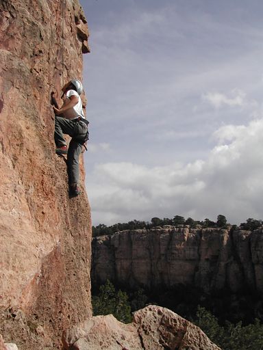 Our nephew, Jaramie, climbing at Contest Wall in the Sand Gulch area, Shelf Road
