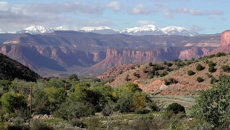 View of the La Sal Mountains, from the west end of Unaweep Canyon